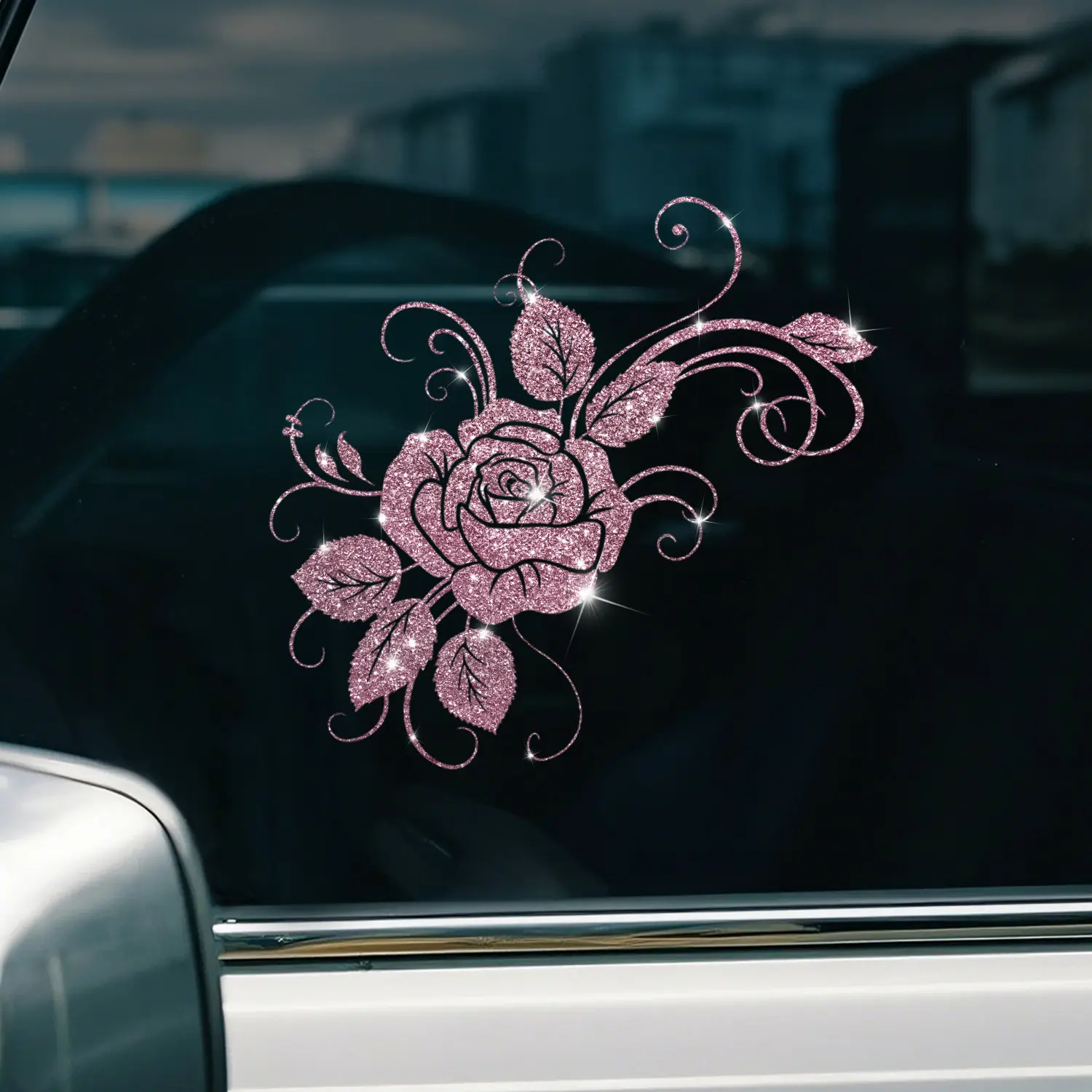 Shiny Rose Flower Car Sticker, Car Decorative Sticker, Girly Car Accessories, Car Decals, Vehicle Decoration, Self-Adhesive No Residue, Easy Installation, Suitable for Cars Trucks Motorcycles Glass Windows Laptops, Best Gift
