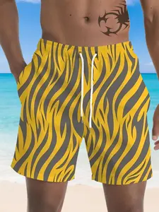 Summer Vitality King Block Flame Half Pants, Casual Loose-Fitting All over Print, Daily Wear Beachwear