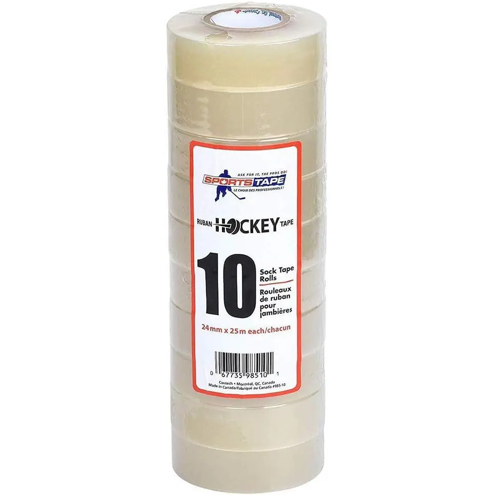 SportsTape Clear Hockey Tape - for Socks and Gear, Easy to Stretch and Tear (10 Pack), One Size