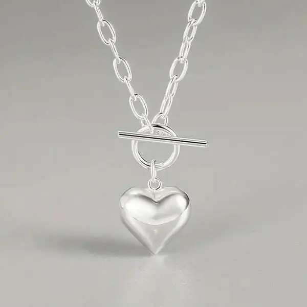 925 Silver Plated Heart-Shaped  Charm Pendant Necklace, Unique Gifts for Women, OT Buckle Design for Girls & Women, Anniversary Gift for Her, tarnish free jewelry