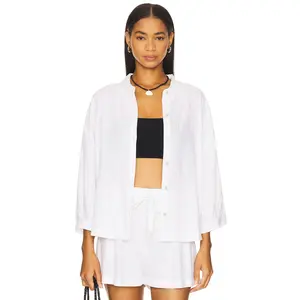 eberjey Linen Blend Relaxed Sleeve Top in Off White