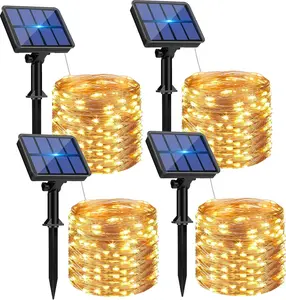 4 Pack Solar String Lights Outdoor - Total 132FT 320LED Solar Fairy Lights Outside Waterproof 8 Modes, Copper Wire Solar Powered Twinkle Light for Garden Tree Christmas Wedding Party,Warm White