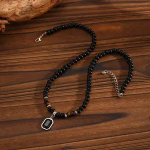 European and American tiger stone bead transport necklace for boys and girls, niche hip-hop necklace, high-end minimalist personalized collarbone chain bead necklace