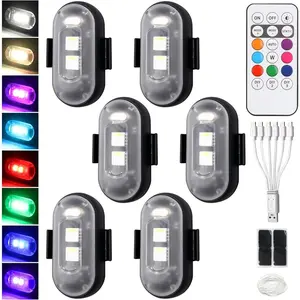6Pcs Wireless Strobe LED Lights with Remote Control, Waterproof Rechargeable Anti-Collision USB Charging, Warning Flashing Lights for Car Bike Motorcycle Camping,Decorative Light, Interior LED, Wheel Lights