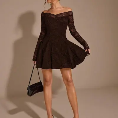 black dress and nude heels BEXLEY MINI DRESS