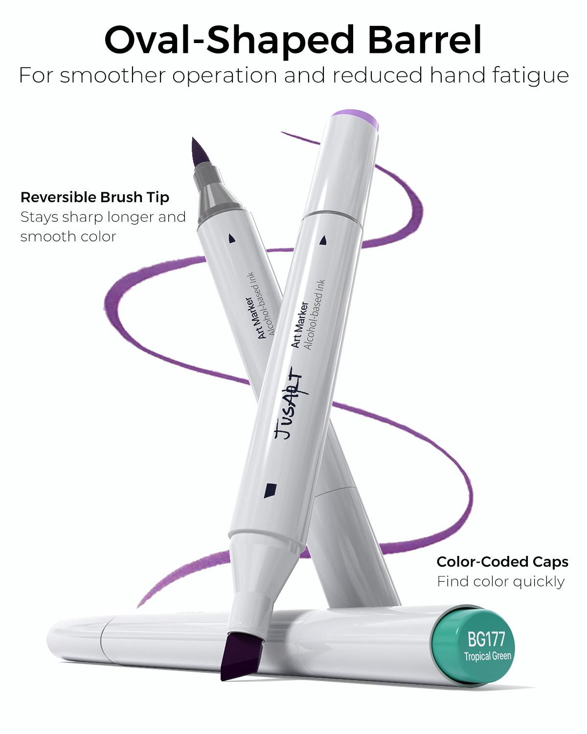 [JusArt] 72/48 Colors Dual Tip Art Markers with Brush & Chisel Pens, Alcohol Brush Markers, Alcohol Based Marker Set for Adult Coloring Books, Drawing, Illustration, Sketching, No Bleed Ink Art Supplies