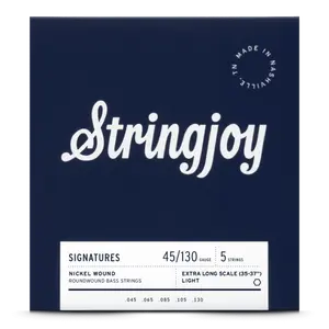 Stringjoy 45-130 Extra Long Scale 5 String Light Gauge Signatures - Nickel Wound Bass Guitar Strings
