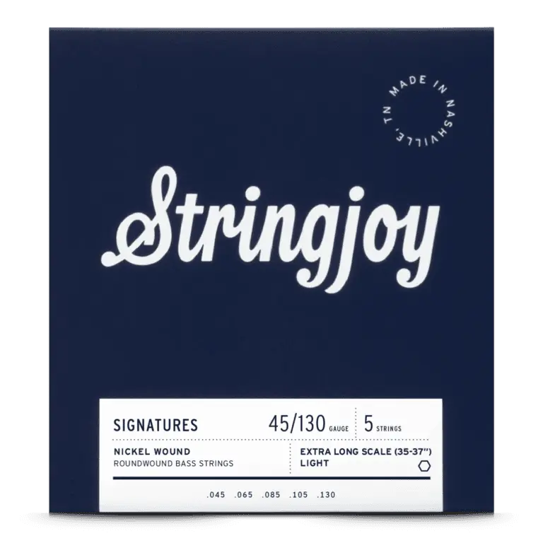 Stringjoy Nickel Wound Roundwound Bass Guitar Strings - 5-String, Extra Long Scale, 45-130 Light Gauge Signatures