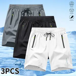 3-pack men’s casual athletic shorts, solid color, breathable, drawstring, elastic waistband, suitable for outdoor fitness, running, sports, and casual wear; men’s shorts, athletic shorts, menswear