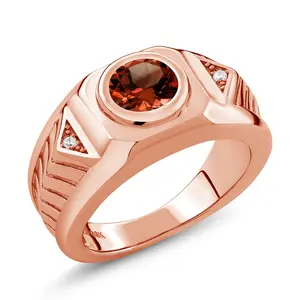Gem Stone King Men's 18K Rose Gold Plated Silver Gemstone Birthstone Ring For Men | Round 8MM | Available in Size 7, 8, 9, 10, 11, 12, 13