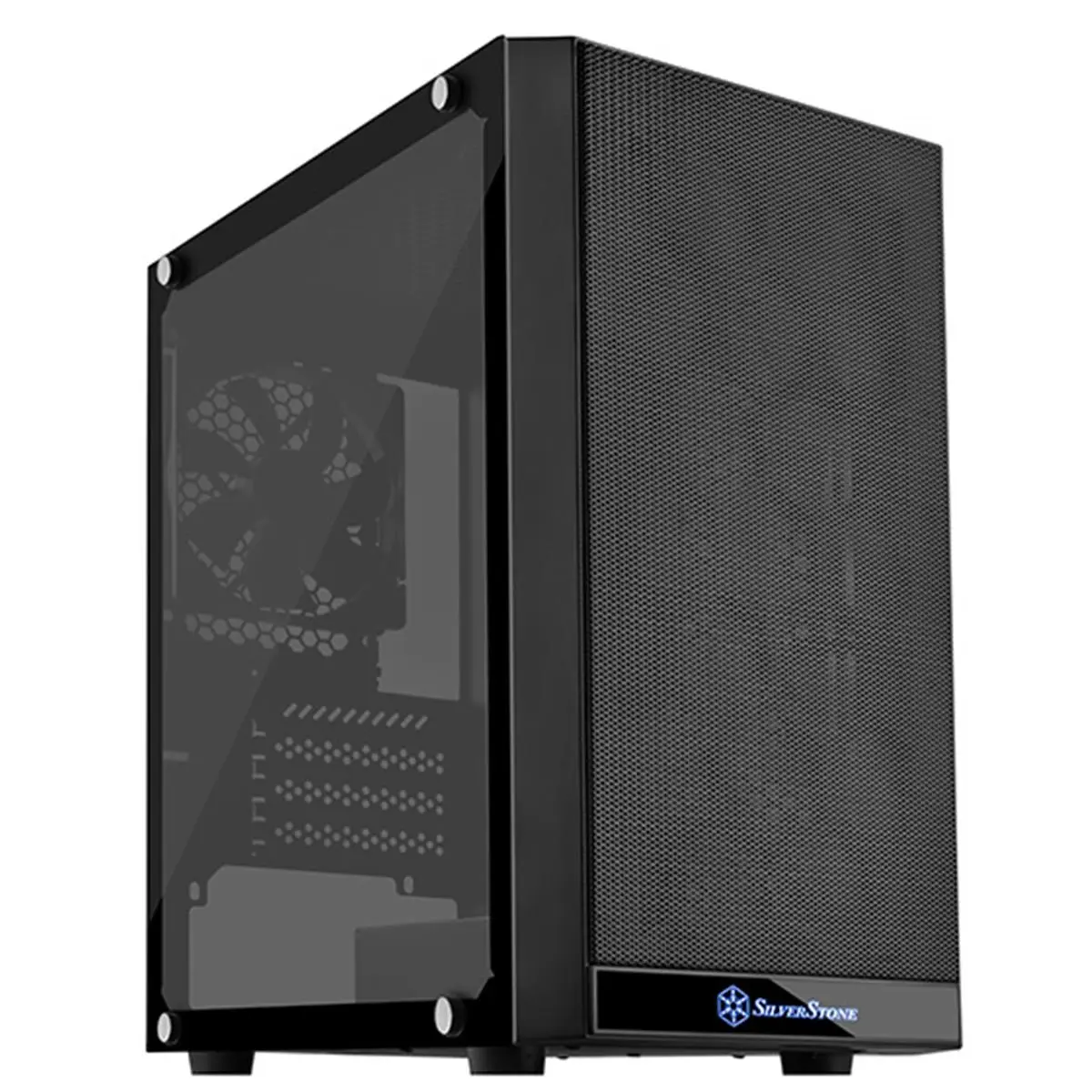 SilverStone Technologies 212 MAIN Micro-ATX Black Plastic Frame Side Panel - All Black Interior, Compact Dimensions, Cooling Slots, Plastic Bezel Windows, 120mm Fan x 1, 2.5" x 3, Dual USB 3.0 Type A Ports, Easily Accessible Filters, Tempered Glass