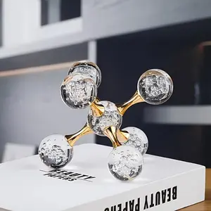 Large Crystal Ball Statue, Luxury Glossy Sphere with Golden-Tip Dome Crystal Charms, Compact Home Decor Products, Elegant Home Office Centerpiece outdoorfun