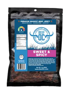 Sweet & Spicy Beef Jerky - Beef OC Premium Brisket Jerky 3oz Dried Meat Snacks High Protein Snack