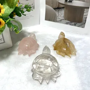 IG Crystal 1 Count Turtle Crystal Carving Clear Quartz Rose Quartz Golden Healer Quartz Healing Stones Natural Stone Chakra Balancing Reiki Home Office Decor