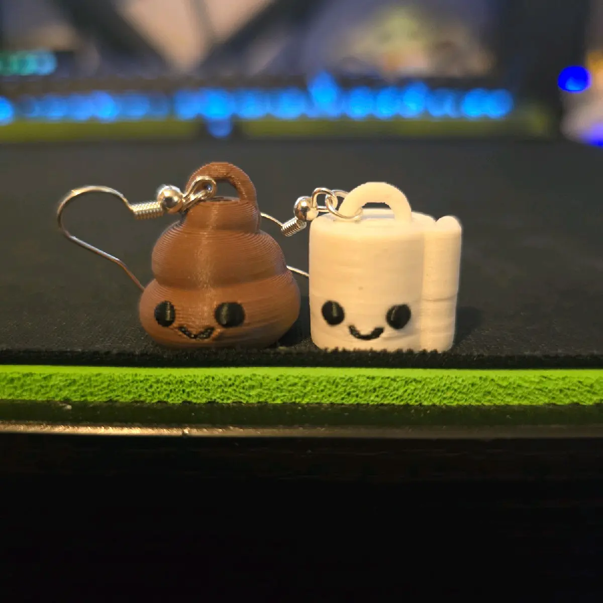 Quirky 3D Printed Poo & Loo Roll Dangle Earrings – Fun and Unique Jewelry