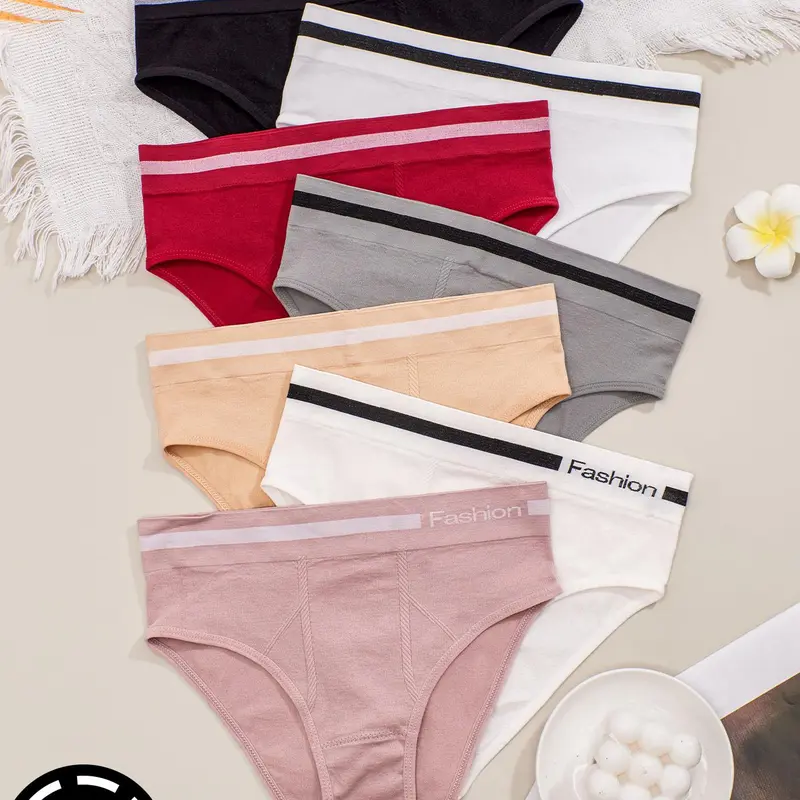 Women's High-Waisted Briefs Set, Striped Design Panties, Soft Breathable Nylon Fabric, Comfortable Everyday All-Season Wear, Casual Style Fitted Underwear, Fashion Breathable Underwear
