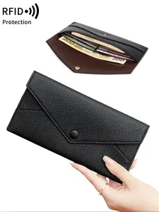 Women's Elegant Solid Color Long Wallet, Fashionable PU Leather Card Holder, Casual Trendy Versatile High-quality Daily Wallet