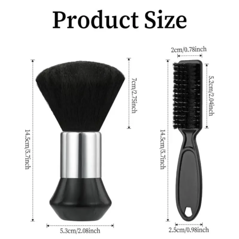 Barber Brush Set, 2-Piece Kit with Neck Duster and Clipper Cleaning Brush, Soft bristles for neckline cleanup, plus a separate brush for loose hair on clippers and guards