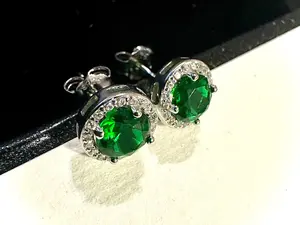 925 Sterling Silver Emerald Stud Earrings for Women 9MM Birthstone Gift