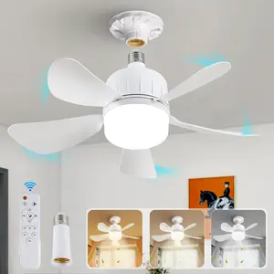 Socket fan light bulb dimmable led ceiling fans with lights and remote plug in ceilng fans and 1 socket extender 3 colors 3000k6500k replacement light bulb fan for kitchen garage bedroom white