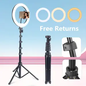 10''Circle Circle Round Light, Height Adjustable From 28 to 74 Inches, Desk Tripod&Phone Holder, Dimmable LED Video Light for Selfie Camera Photography/ Makeup tripod selfie smartphone cellphone#Summer Wins#Fathersdaygift