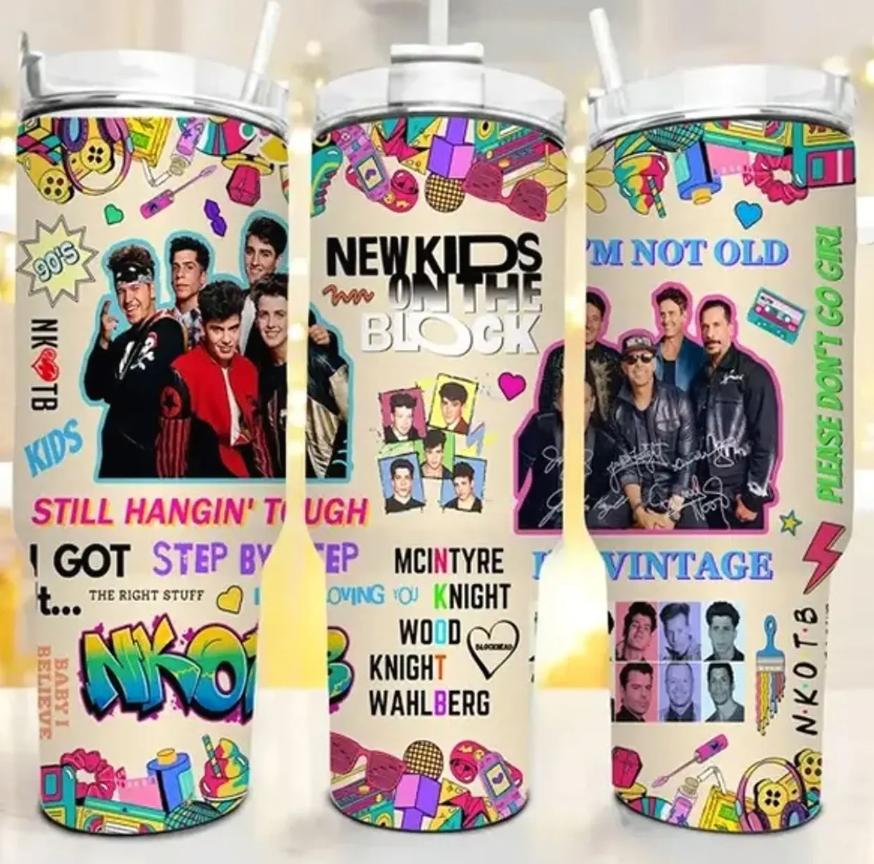 [Gift Box Included] 40oz, 20oz 80s Retro Boy's Band Print Stainless Steel Tumbler with Handle and Straw Vacuum Insulated Travel Mug Fits Car Cup Holder Cool Gift for 80s Music Fans