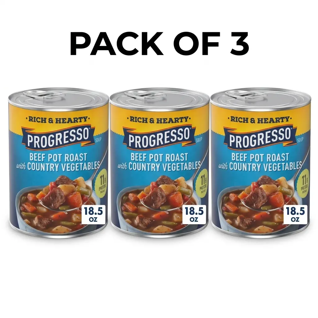 3 Pack Progresso Beef Pot Roast with Country Vegetables Canned Soup, 18.5 oz Instant Food