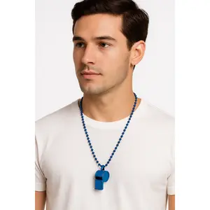Royal Blue Bead Necklace with Whistle - 36" Team Spirit Accessory