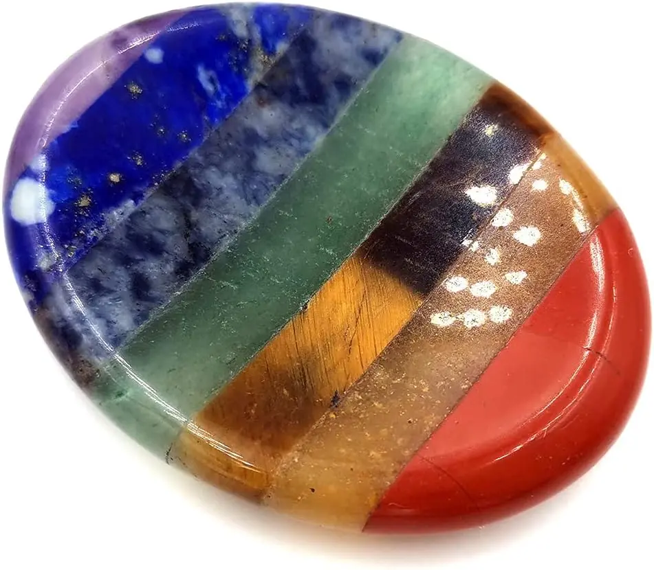 SHARKOOO Thumb Worry Stone for Anxiety, 7 Chakra Crystals Healing Stones, Oval Chakra Worry Stone, Meditation Crystal