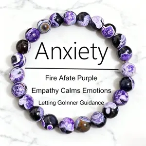 Purple Fire Agate Crystal Bracelet for Anxiety Relief & Calm - Grounding Healing Bracelet, Handmade Gemstone Jewelry