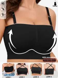 Women's Plus Size Seamless Wireless Bra, Detachable Pads & Adjustable Straps, Full Coverage,Soft & Stretch Casual Crop Top,Everyday Wear,Women's Underwear for All Seasons