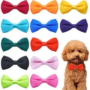 12 Colors Plain Small Dogs Collar Embellishment Attachment Bow Ties Puppies Cats Collar Charms Accessories Slides Bowties for Birthday Wedding Parties Assorted Pack of 12
