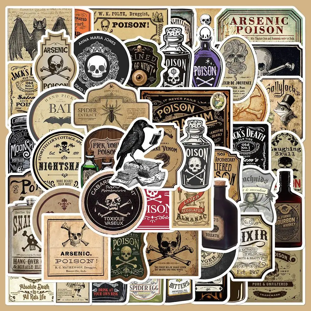 Vintage Horror Themed Sticker, 50pcs/set Waterproof Decorative Stickers, DIY Creative Stickers for Phone Case, Laptop, Skateboard, Water Bottle, Scrap