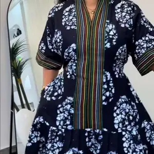 Elegant Floral Print Dress with Colorful Stripes and V-Neck Design for Womenswear Casual Style