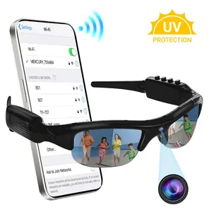 HD 1080P Smart Camera Glasses,Wearable Action Camera Glasses,Sports Eyewear Sunglasses,Video Glasses,Polarized Glasses with Camera Recording,WiFi Wireless Connection,for Outdoor Sports Biking Skiing Fishing