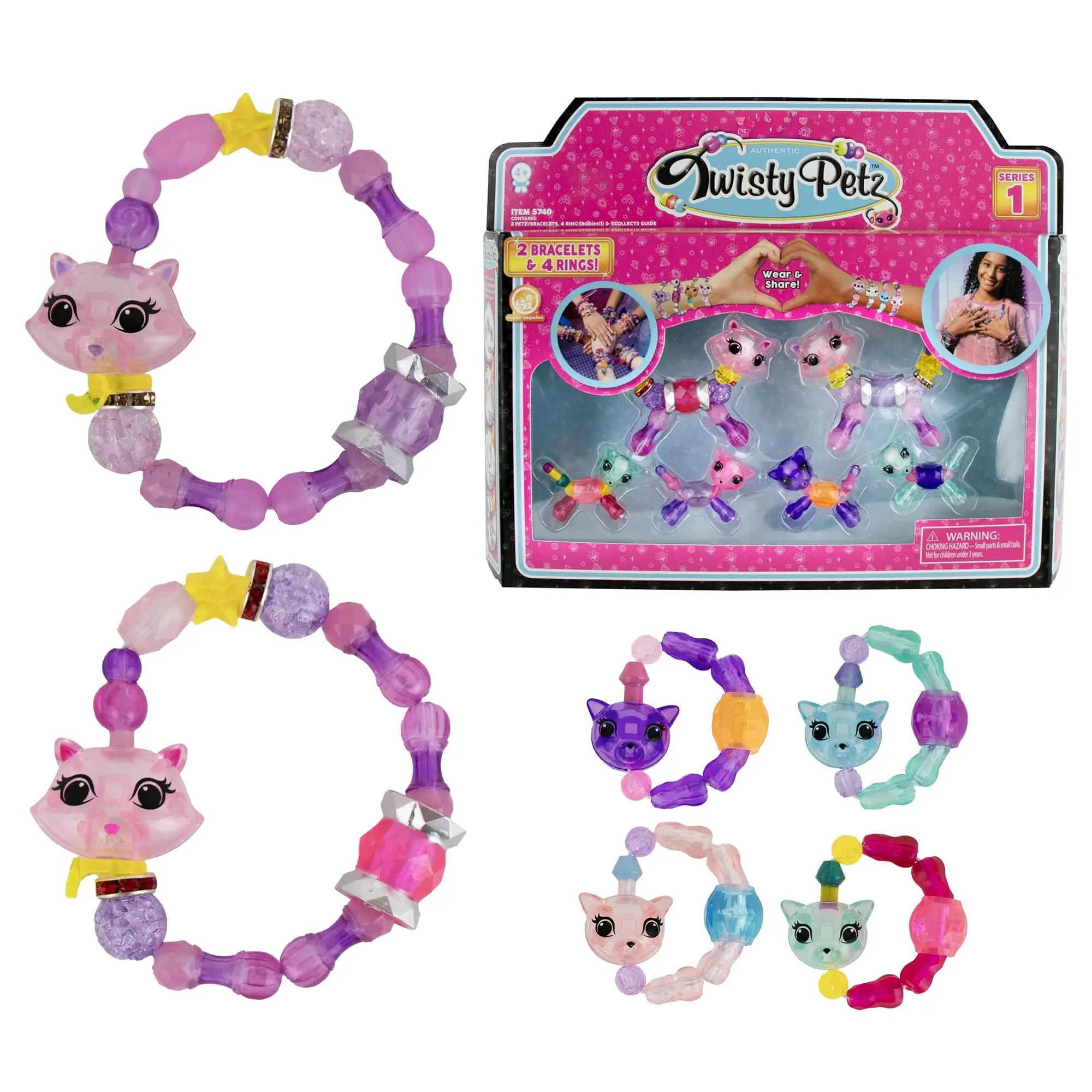 Twisty Petz Collectible Unisex Animal Friends Kitty Family Pack, 2 Bracelets, 4 Rings