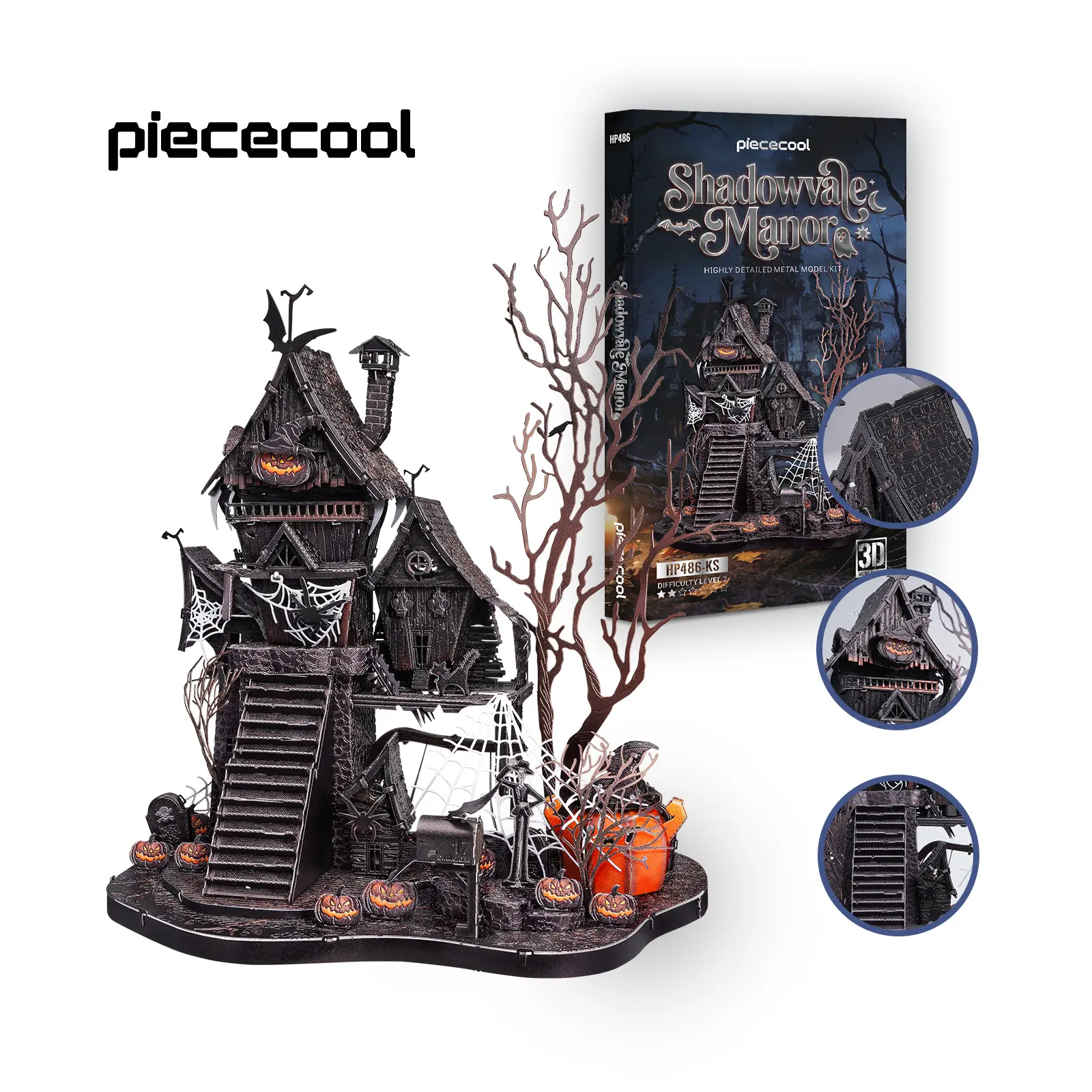 Piececool Haunted Manor 3D Metal Puzzle | Spooky-Cute Haunted House Model Kit, Complete Tools Included, Unique Halloween Gift for Teens & Adults