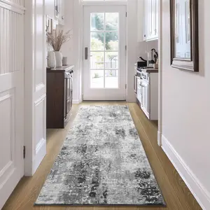 Washable Runner Rug for Hallways Kitchen Runner Rug Non Slip Washable Grey Long Runner Rugs with Rubber Backing Soft Abstract Carpet Runner for Hallways, Kitchen, Bedroom, Bathroom, Entryway