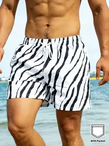 Men's Zebra Stripe Beach Shorts, Summer Quick-Dry Casual Shorts with Pockets, Swimwear Pants, Swimming Trunks for Vacation, Fashion Fitted H-Type