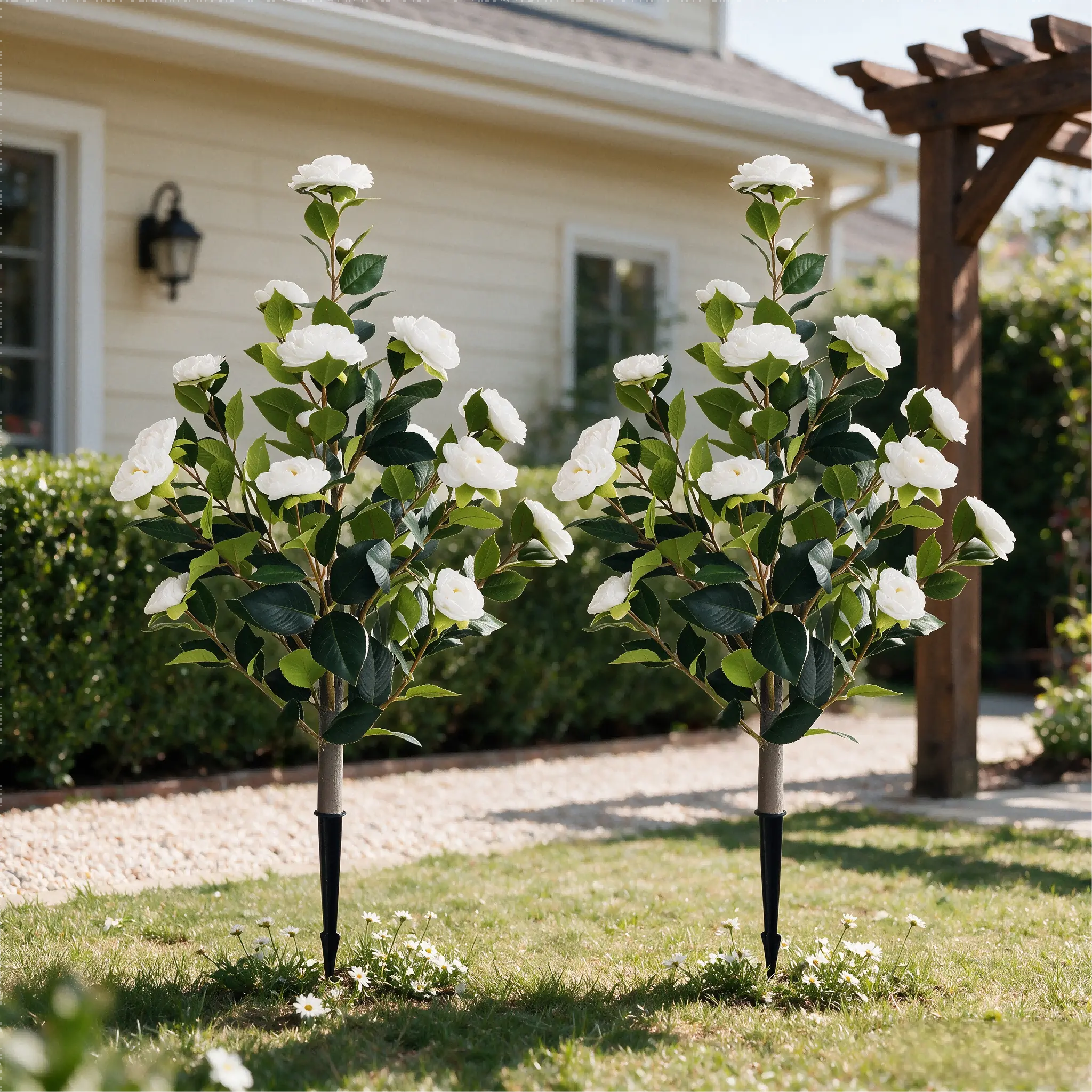 39" Artificial Camellia Tree, 2-Pack Realistic Fake Flower Shrubs, UV & Weather Resistant, No Fading Faux Plants for Indoor Outdoor Decor, Patio, Bedroom, Wedding, Housewarming Gift