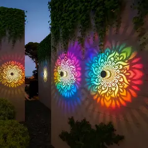 2 Pack Solar Colorful Projection Wall Lights, Outdoor Waterproof Flower Shadow Fence Lights for Garden Patio Yard Decoration
