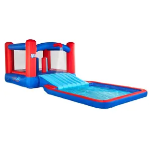 Sunny & Fun Slide N' Splash Inflatable Water Park with Bounce House Slide & Splash Pool for Kids Backyard Fun Durable Nylon Construction Easy Assembly & Storage