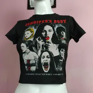 Women's T-shirt Harajuku crop Top Harajuku Retro Korean Black Demon Punk Gothic Anime Print Clothes Slim anime