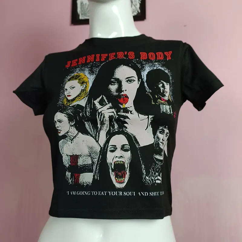Women's T-shirt Harajuku crop Top Harajuku Retro Korean Black Demon Punk Gothic Anime Print Clothes Slim anime