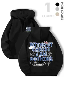 Men's Letter Print Hooded Sweatshirt, Half-Zip Pullover, Casual Fitted Long Sleeve, Warm Comfortable Winter Wear