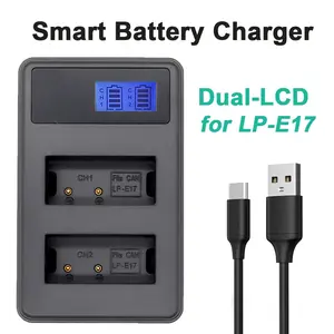 1Pcs LP-E17 dual slot camera battery charger, LCD display screen, suitable for Canon Rebel T6i, T7i, T8i, SL2, SL3, T6s, 200D, 200DII, 750D, 760D, 800D, 850D, EOS 250D, Battery charger for DSLR camera (product does not include battery)