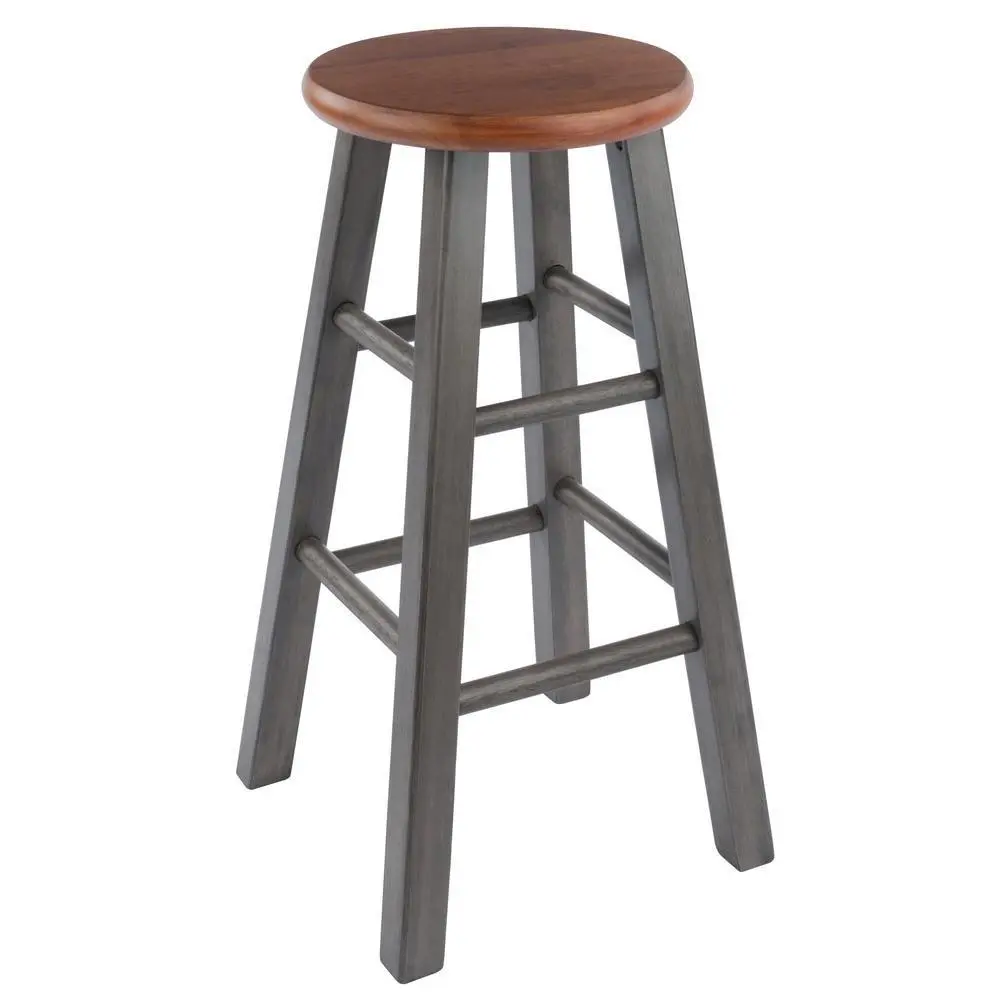 24" Solid Wood Counter Stool, Weathered Gray/Rustic Teak Finish