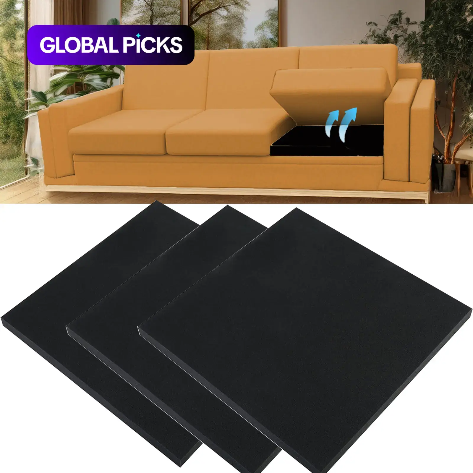 40D Square High-Rebound Sofa Cushion Support, Insertable Sofa Seat Pad, Couch Seat Pad for Sunken Seats, Durable and Comfortable, Dimensions: 20"x20"x1.6", Black/Gray #GLOBAL PICKS