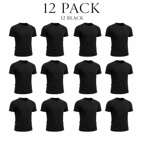 Men's Pure Cotton Round Neck Regular Short Sleeve Plain Top Undershirts - Comfort Fit, All Black Men's Short-Sleeve T-Shirts, 12-Pack (12Pcs) $39.99, 6-Pack $29.99, Gym Stock Up Option