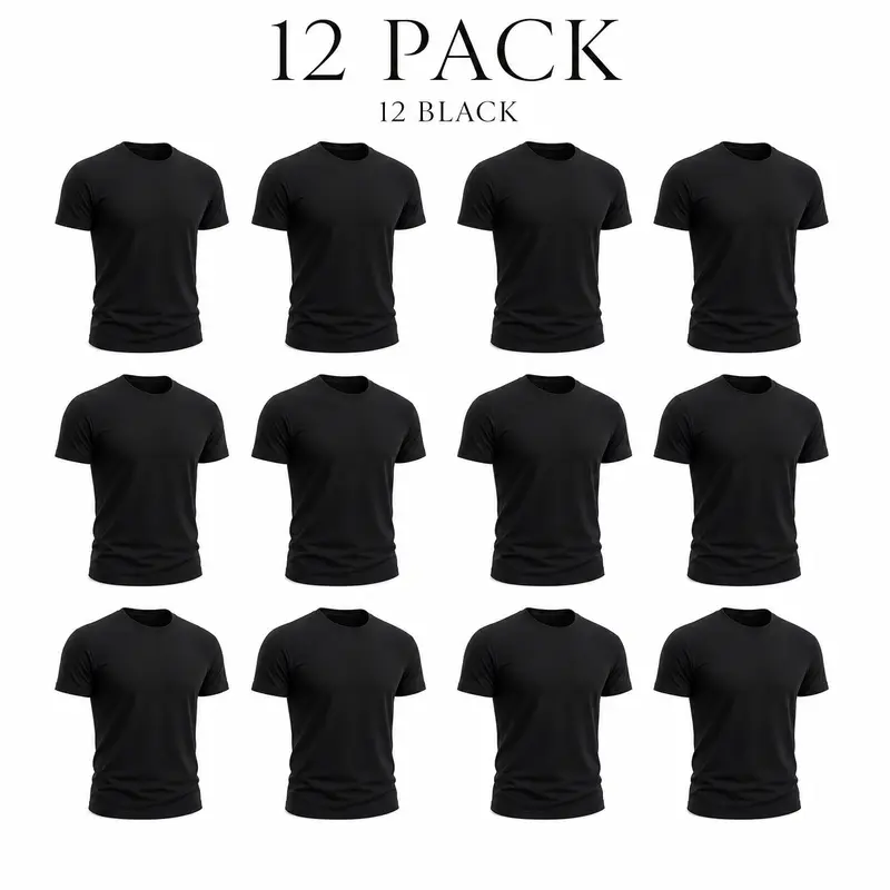 Men's Pure Cotton Round Neck Regular Short Sleeve Plain Top Undershirts - Comfort Fit, All Black Men's Short-Sleeve T-Shirts, 12-Pack (12Pcs) $39.99, 6-Pack $29.99, Gym Stock Up Option